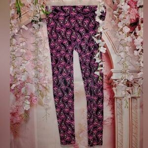 LuLaRoe Black with Pink Paisley Print Leggings ONE SIZE